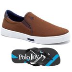 Kit Tênis Iate Masculino Polo Joy Em Lona com Chinelo Marrom 