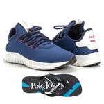 Kit Tênis Masculino Polo Joy Sport Com Chinelo Azul Escuro