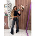 Calça Flare Jeans Preta Estonada