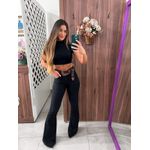 Calça Flare Jeans Preta Daiane pouco estonada