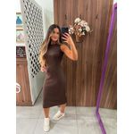 Vestido Midi Canelado Marrom