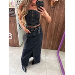 Saia Jeans Midi Preta Estonada Alcance