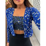 Cardigan Estampado Azul Canelado Com Top Lez 