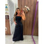 Cropped Corset Jeans Preto Alças Alcance 