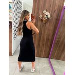 Vestido Canelado Midi Com Listras na Gola Preto Colcci