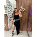 Vestido Longo Preto Canelado Fenda