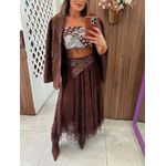 Saia Renda Midi Marrom Aurora 