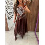 Saia Renda Midi Marrom Aurora 