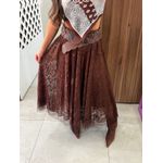 Saia Renda Midi Marrom Aurora 