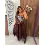 Saia Renda Midi Marrom Aurora 