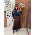 Jaqueta Jeans Escuro Bordada Pedraria 