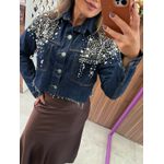 Jaqueta Jeans Escuro Bordada Pedraria 