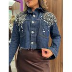 Jaqueta Jeans Escuro Bordada Pedraria 