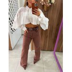 Calça Wide Leg Sarja Marrom