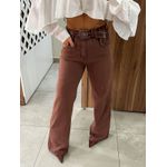 Calça Wide Leg Sarja Marrom