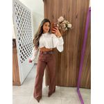 Calça Wide Leg Sarja Marrom