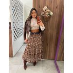 Saia Midi Marrom Floral Angel