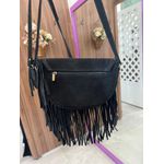 Bolsa Camurça Preta Franjas 