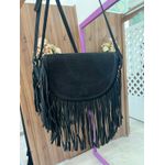 Bolsa Camurça Preta Franjas 