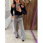 Calça Jeans Wide Marmorizada Grafite Aplicações Dadri