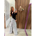Calça Jeans Wide Marmorizada Grafite Aplicações Dadri
