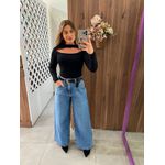 Blusa Preta Ombro a Ombro Com Abertura Dadri