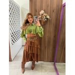 Saia Midi Babados Marrom Bella 