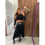 Saia Midi Babados Preta Bella 
