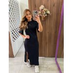 Vestido Preto Midi Comfort com Fenda Colcci