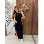 Vestido Preto Ajustado Midi Com Fenda Colcci