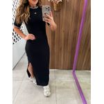 Vestido Preto Ajustado Midi Com Fenda Colcci