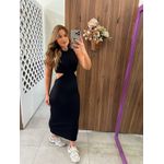 Vestido Preto Midi Canelado Com Recortes Colcci