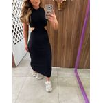 Vestido Preto Midi Canelado Com Recortes Colcci