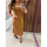 Vestido Midi Slim Fit Canelado Caramelo Colcci 