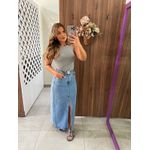 Saia Jeans Longa De Cintura Alta Com Fenda E Aplicações Lez a Lez