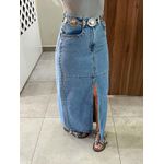 Saia Jeans Longa De Cintura Alta Com Fenda E Aplicações Lez a Lez