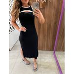 Vestido Midi Slim Fit Canelado Preto Colcci