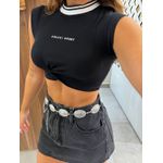Cropped Slim Canelado Drapeado Frontal Preto Colcci Sport 