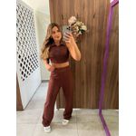 Calça Reta Malha Listrada Fashion Marrom Colcci Sport