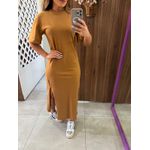 Vestido Caramelo Midi Comfort com Fenda Colcci 