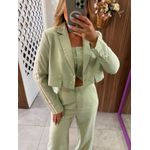 Blazer Cropped De Mangas Longas Com Listras E Lapelas Lez a Lez