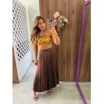 Saia Midi Plissada Marrom Aurora 