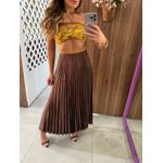 Saia Midi Plissada Marrom Aurora 