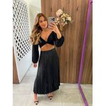 Saia Midi Plissada Preta Aurora 