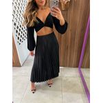 Saia Midi Plissada Preta Aurora 