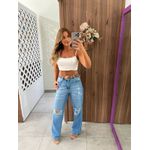 Calça Wide Leg Jeans Destroyed