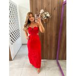 Vestido Midi Linho Vermelho Bordado Boho 