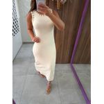 Vestido Midi Canelado Creme Ludy 