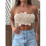 Top Faixa Crochê Flores Cru