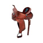 SELA FORMA PROTEC HORSE COURO MARROM - COURO SIMPLES TENTO TURQUESA/ASSENTO BORDADO/ABA RECORTADA